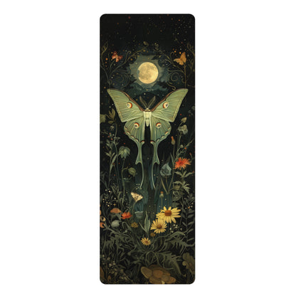 Moon Night Luna Moth Print Rubber Yoga Mat, William Morris Inspired, Pilates Mat, Eco-Friendly Workout Mat, Non-Slip Exercise Mat, Yoga