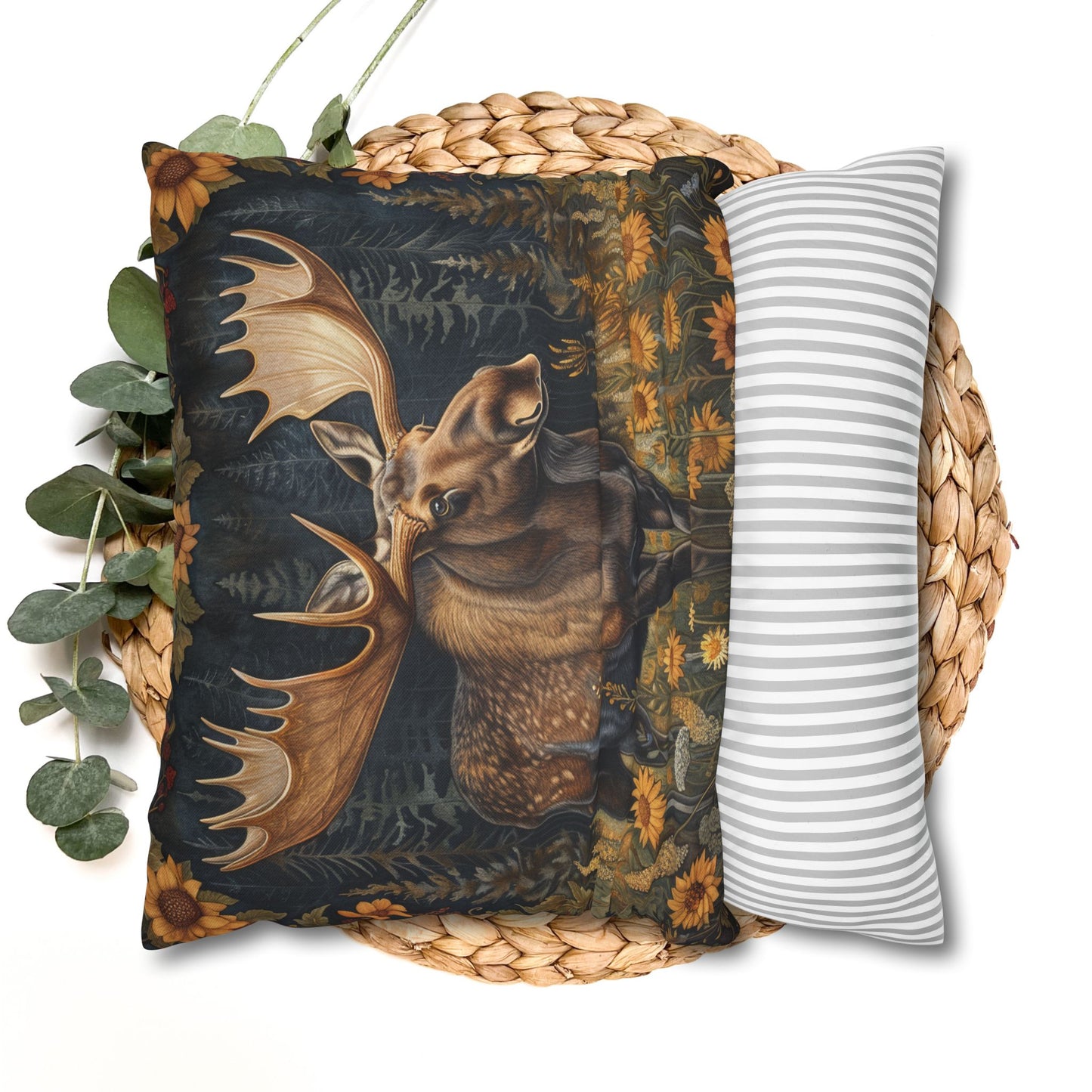 William Morris Inspired Rustic Moose Sunflower Pillowcase