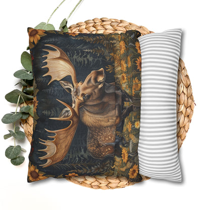 William Morris Inspired Rustic Moose Sunflower Pillowcase