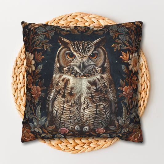 Botanical Screech Owl Decorative Pillowcase