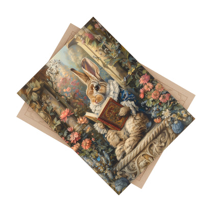 Victorian Rabbit Reading Ceramic Tile | Storybook Floral Art Decor