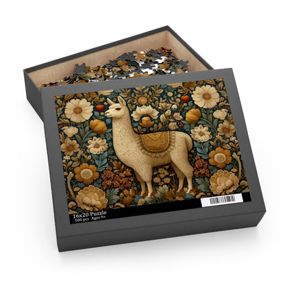 Golden Llama Floral Puzzle, William Morris Style Botanical Jigsaw for Family
