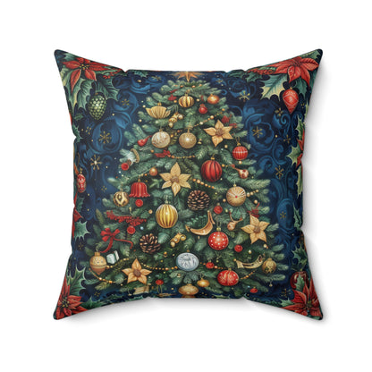 Christmas Tree Pillow, Holiday Throw Cushion, Festive Decor Gift, Elegant William Morris Inspired Design