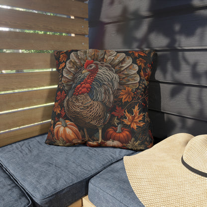 Thanksgiving Turkey Outdoor Pillow, Fall Harvest Throw Pillow, Autumn Pumpkin Cushion, Rustic Seasonal Decor, Farmhouse Accent Pillow