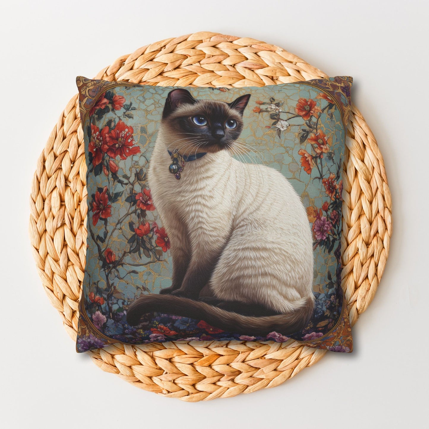 Art Deco Siamese Cat Vintage Square Pillowcase