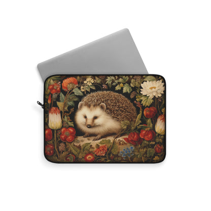 Hedgehog Laptop Sleeve, William Morris Inspired Woodland Floral Art Case, Vintage Botanical Animal Laptop Cover (12”, 13”, 15”)