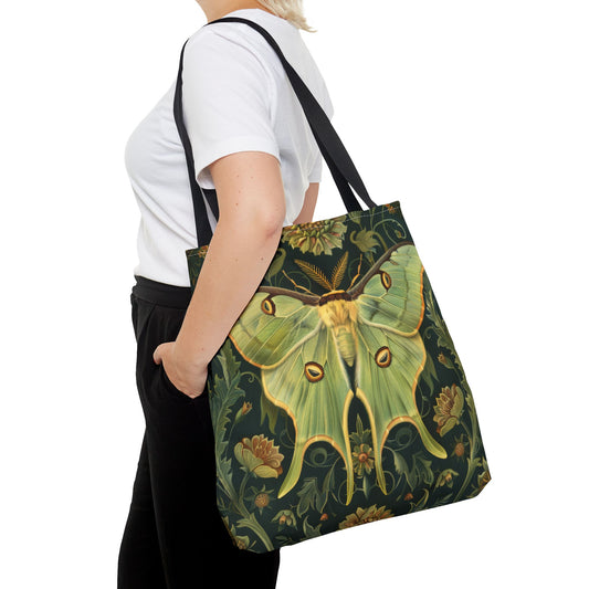 Woodland Luna Moth Tote Bag William Morris Inspired, Green Tote Bag, Eco-Friendly Carryall