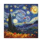 Autumn Starry Night Canvas Wall Art, Van Gogh Inspired Sky with Falling Leaves, Matte Stretched Canvas 1.25"