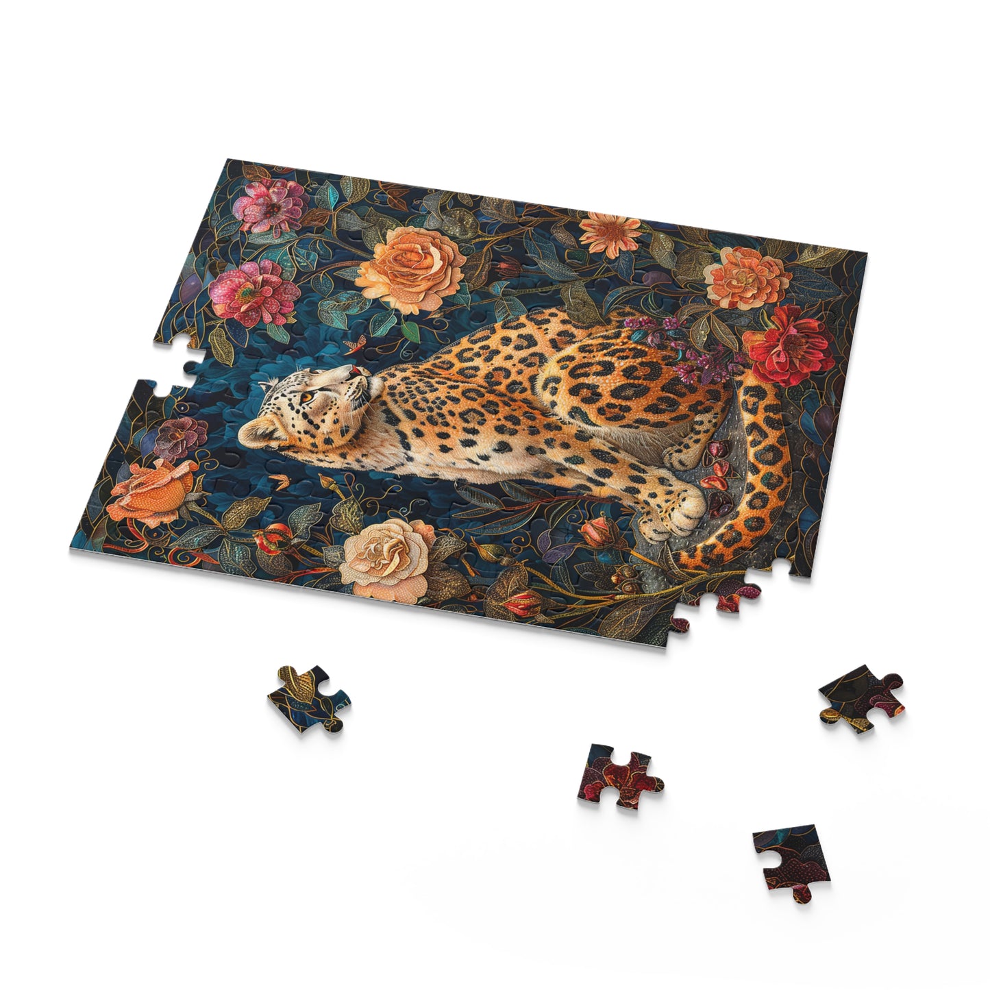 Botanical Leopard Puzzle, William Morris Inspired Floral Jigsaw (120, 252, 500 Pieces)