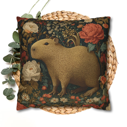 Capybara Vintage Floral Garden Pillowcase, William Morris Style Animal Cushion Pillowcase