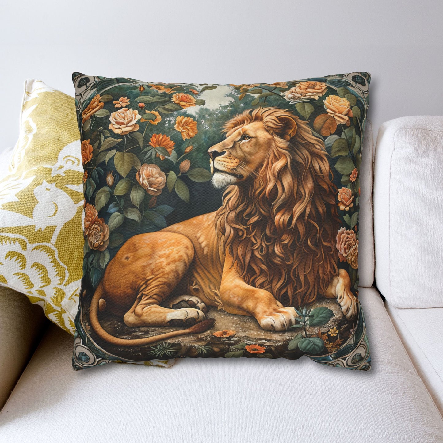 Forest Lion Decorative Polyester Square Pillowcase