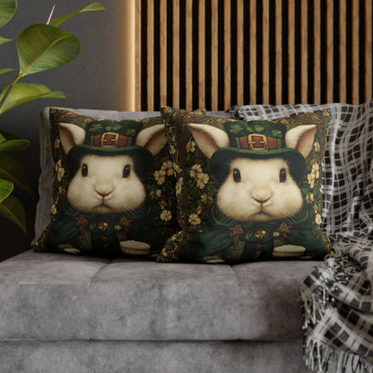 Leprechaun Bunny Decorative Pillowcase, St Patrick Day William Morris Style Rabbit Cushion