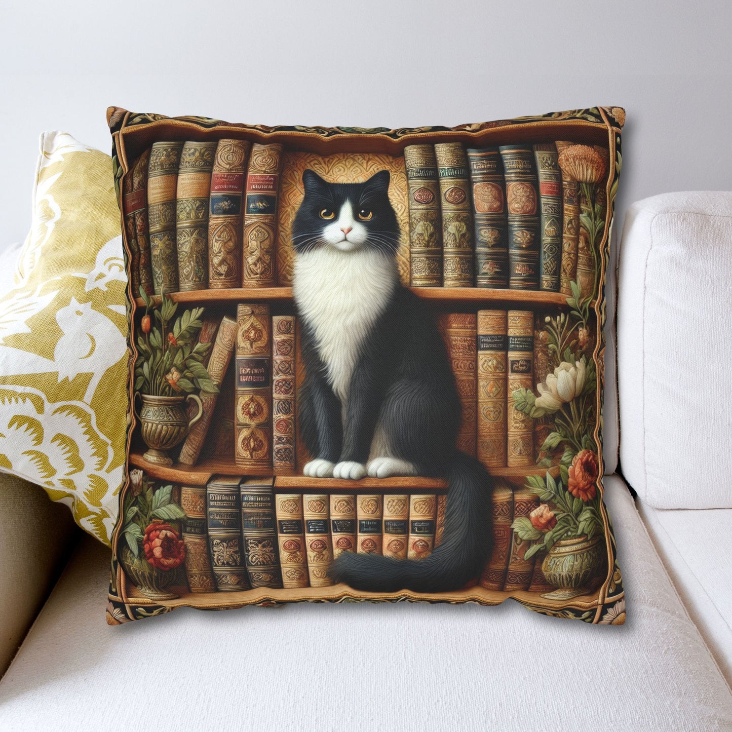 Cat Bookshelf Pillowcase: Whimsical Book Lover Home Decor