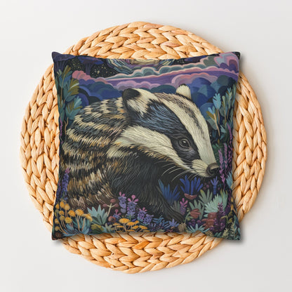 Badger in a Moonlit Field of Lavender Pillowcase