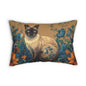 Siamese Cat Florals Garden William Morrium Inspired Lumbar Pillow