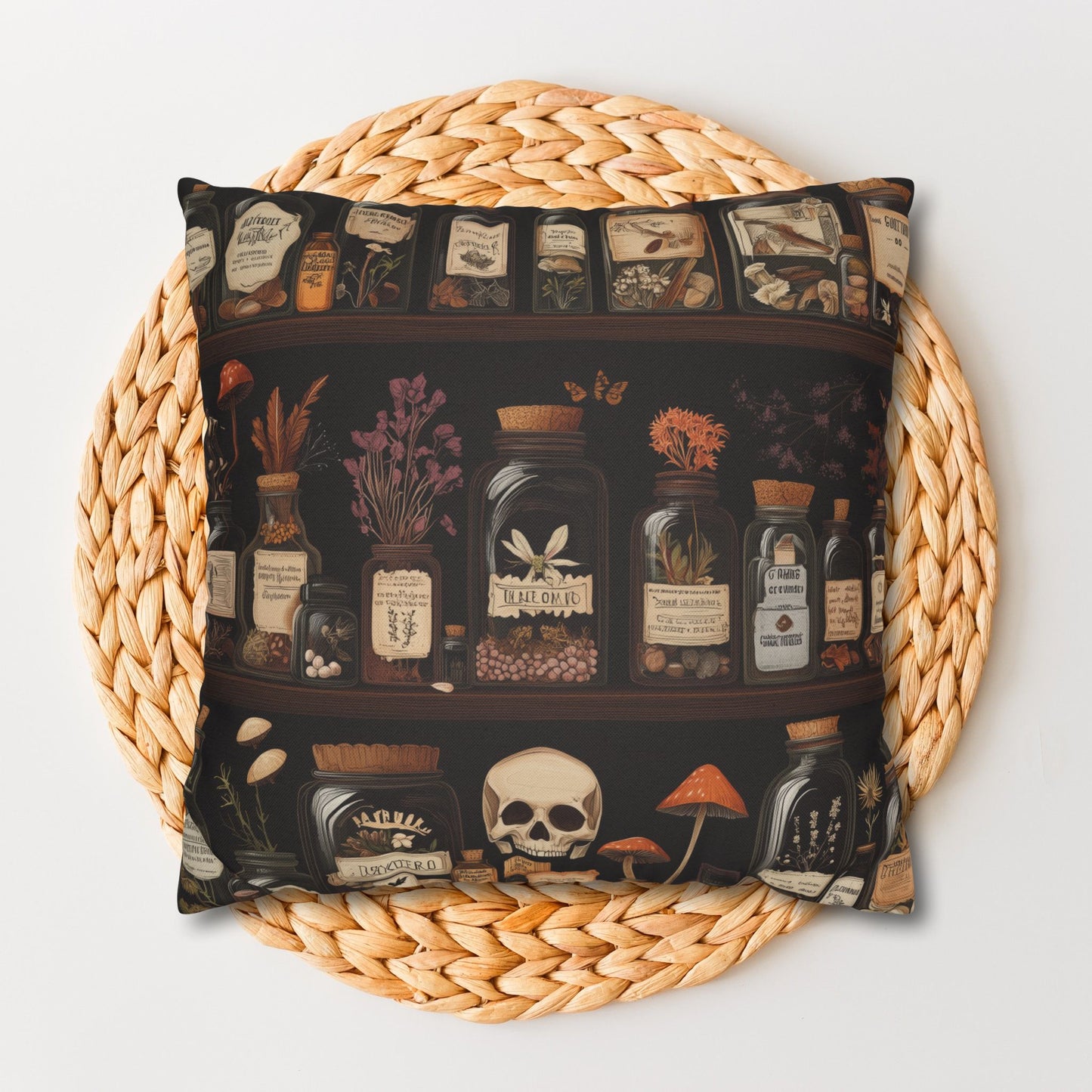 Gothic Apothecary Jars Pillowcase, Witchcraft Potion Shelf Dark Academia Throw Cushion, Spooky Halloween Decor