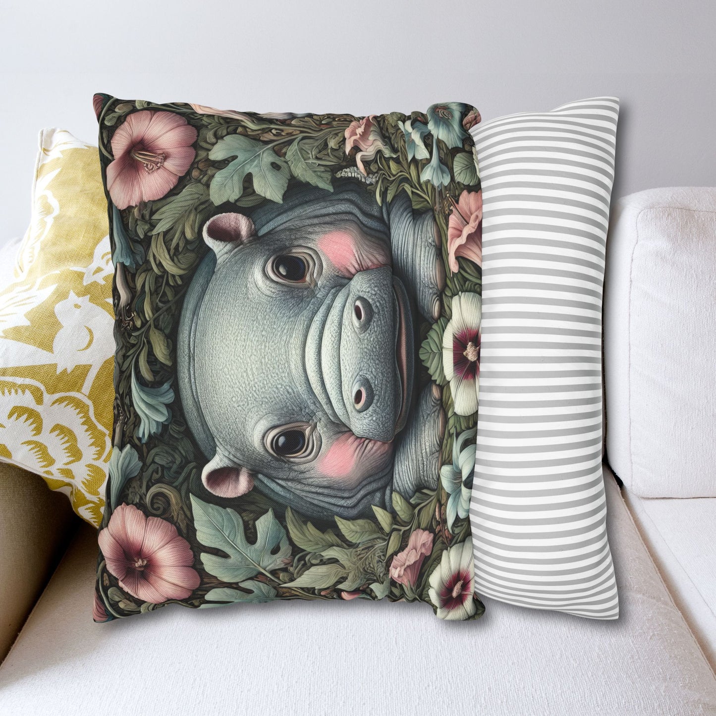 Decorative Pillowcase - Baby Pygmy Hippo William Morris Inspired