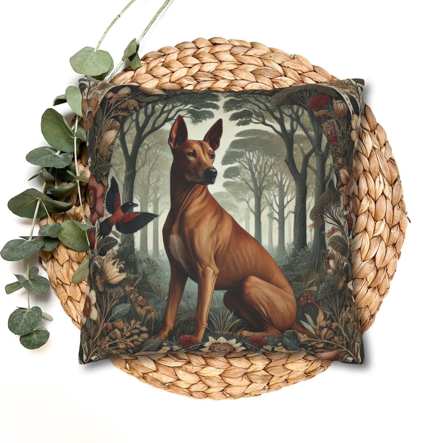 Brown Thai Ridgeback Dog Ornate Botanical Themed Forest Pillowcase