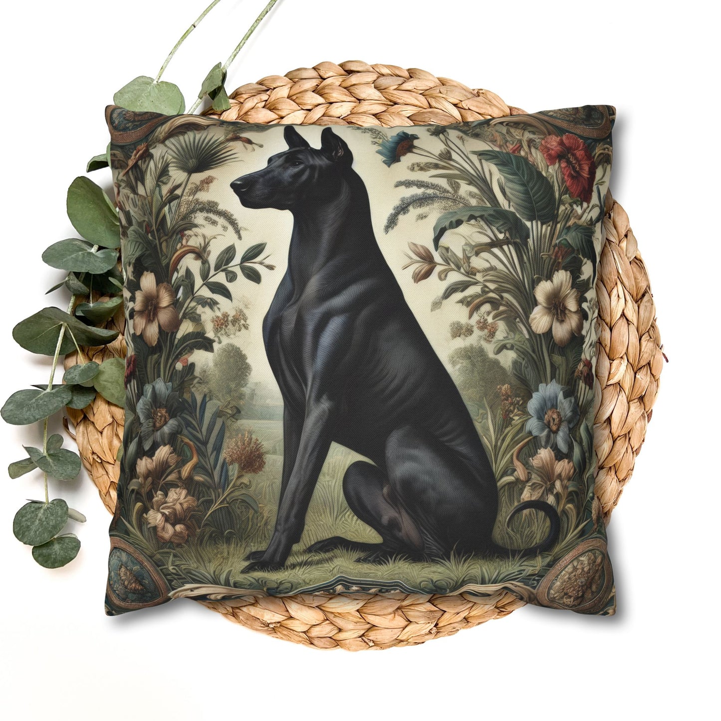 Black Thai Ridgeback Dog Ornate Botanical Pillowcase