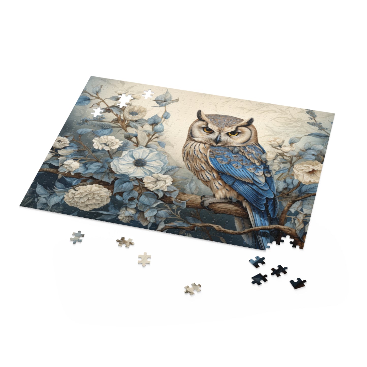 William Morris Inspired Owl and Flowers (120, 252, 500-Piece) Adult Jigsaw Puzzle, Gift Him Her