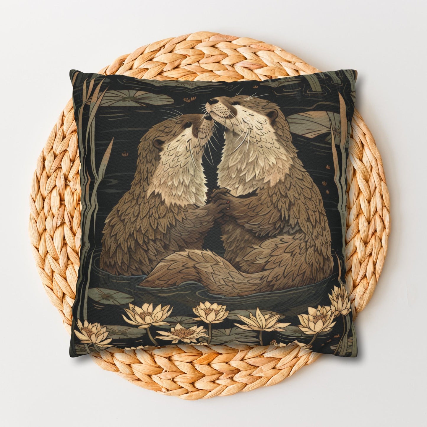 Willam Morris Inspired Couple Otters Throw Pillowcase