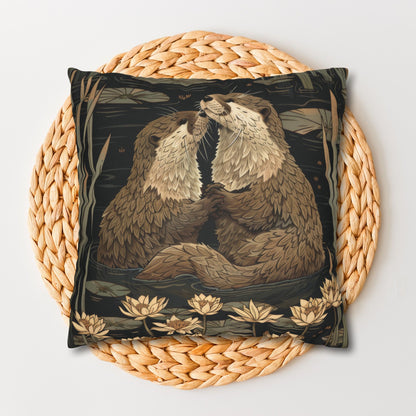 Willam Morris Inspired Couple Otters Throw Pillowcase