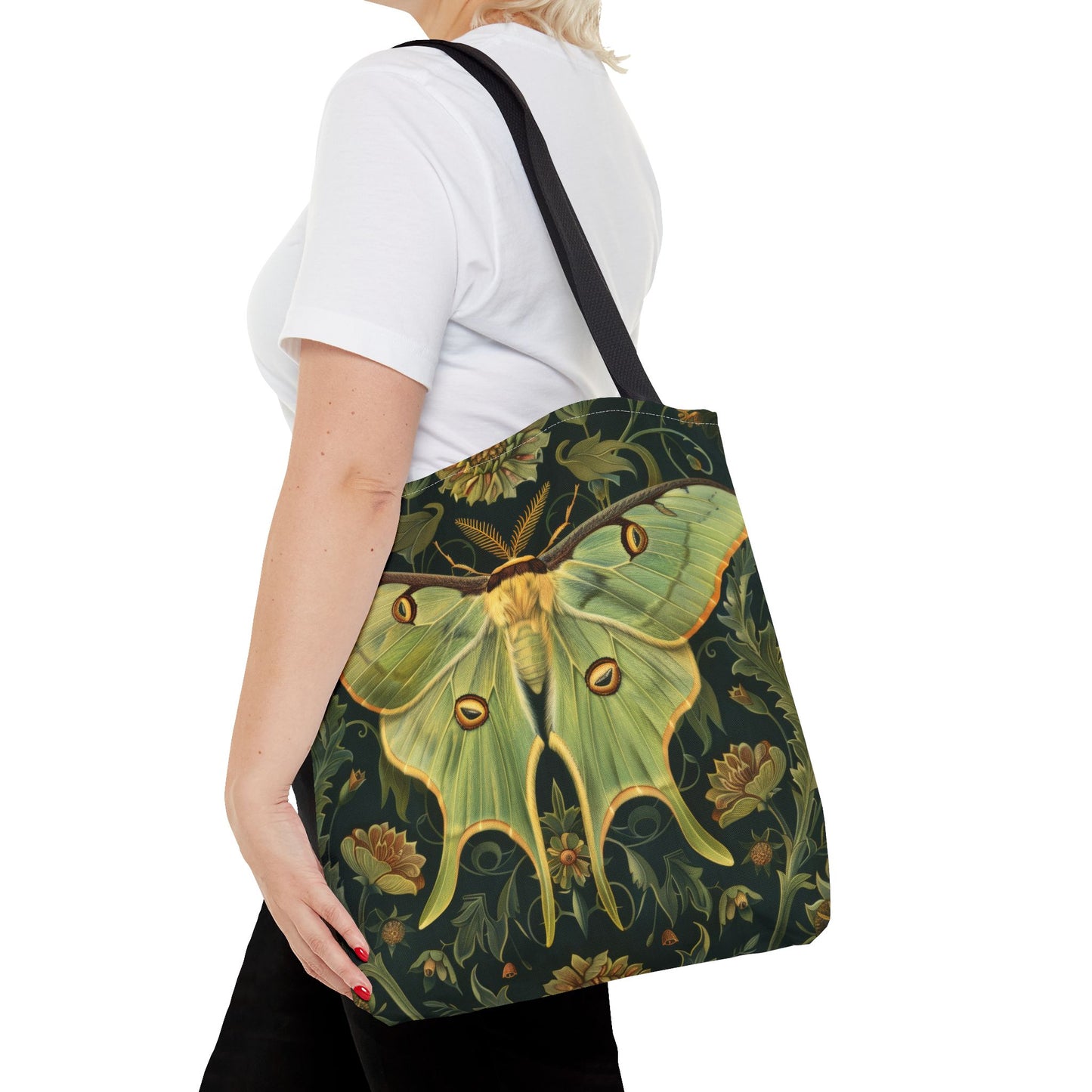 Woodland Luna Moth Tote Bag William Morris Inspired, Green Tote Bag, Eco-Friendly Carryall