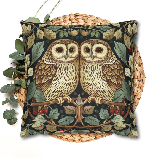 Forest Night Owls Decorative Pillowcase; William Morris Inspired | Cottage-core Pillow
