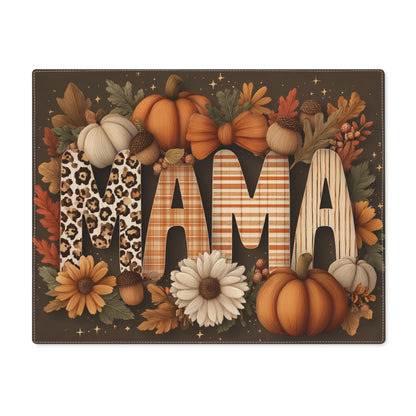 MAMA Pumpkin Fall Placemat, Rustic Leopard & Floral Autumn Table Decor for Moms