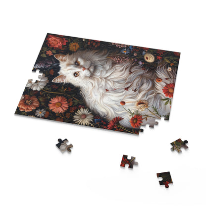 William Morris Inspired Botanical White Persian Cat Jigsaw Puzzle Box (120, 252, 500-Piece)