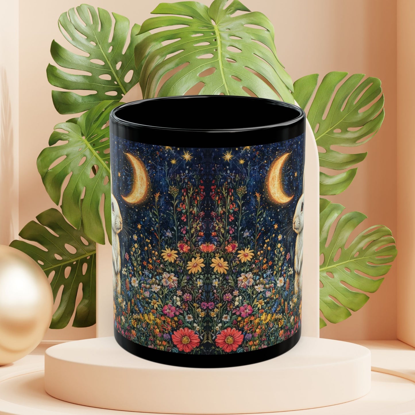 Rabbit Moon Wildflower Mug: Enchanting Bunny Coffee Cup