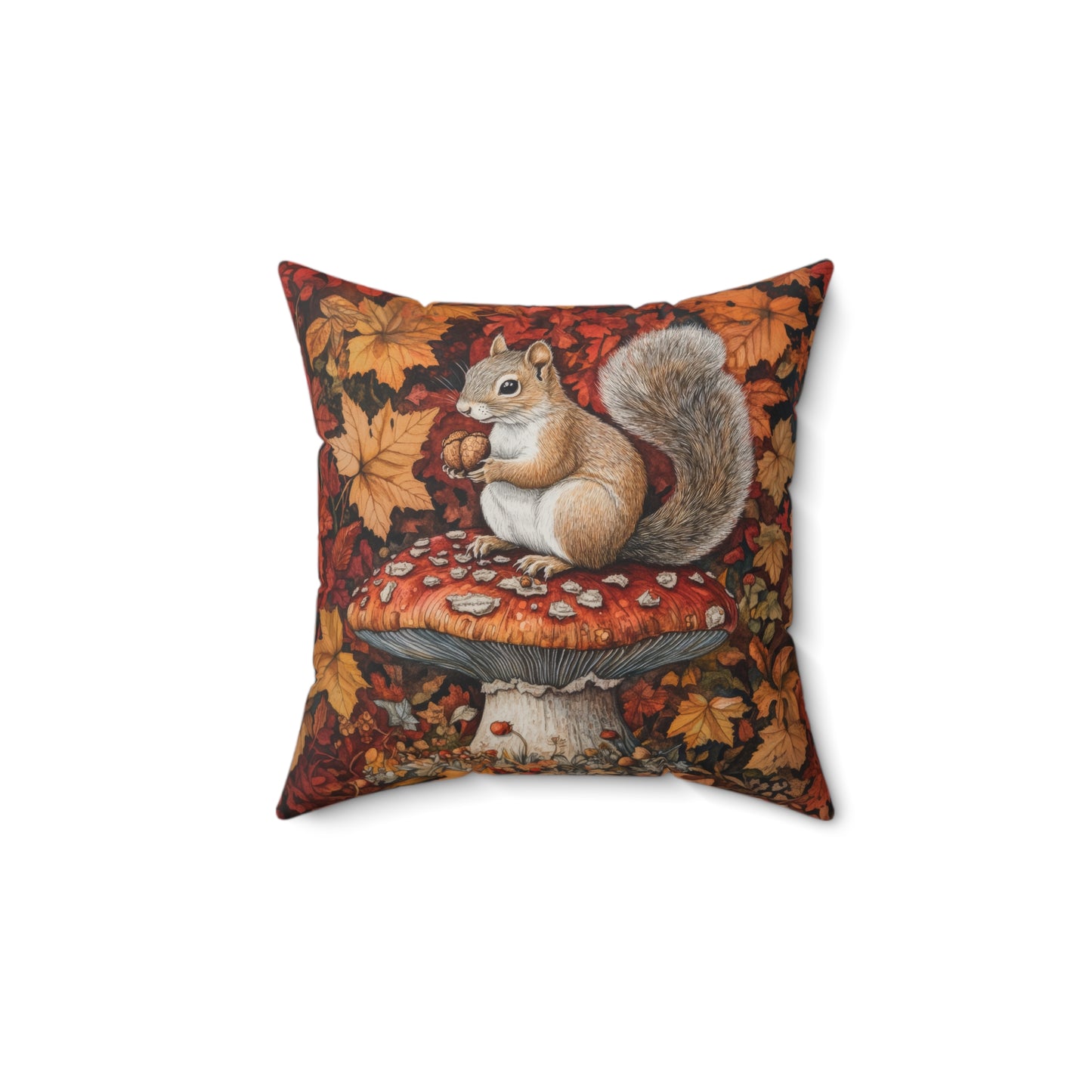 Squirrel In A Leafy Paradise Fall Season, William Morris Inspired Fall Decorative Pillow