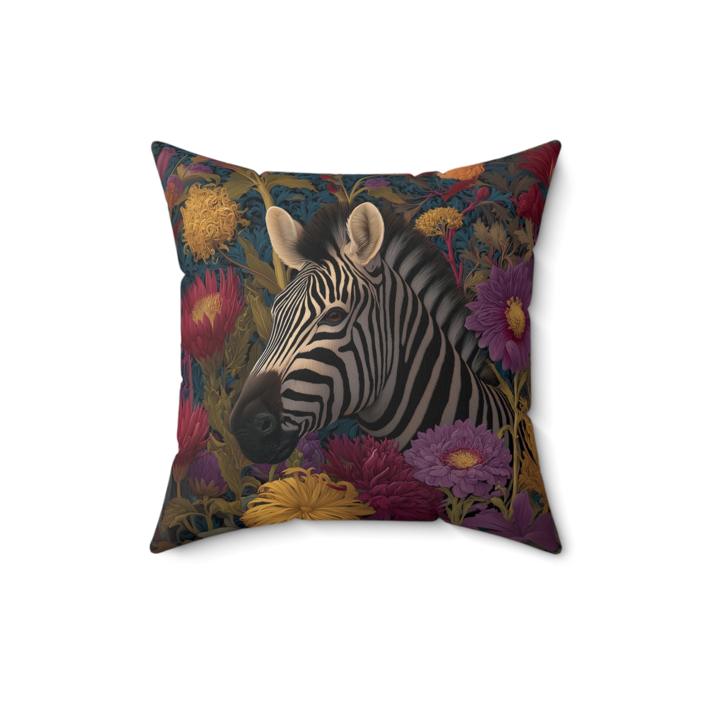 Vibrant Zebra Floral Pillow, William Morris Style Botanical Safari Animal Cushion