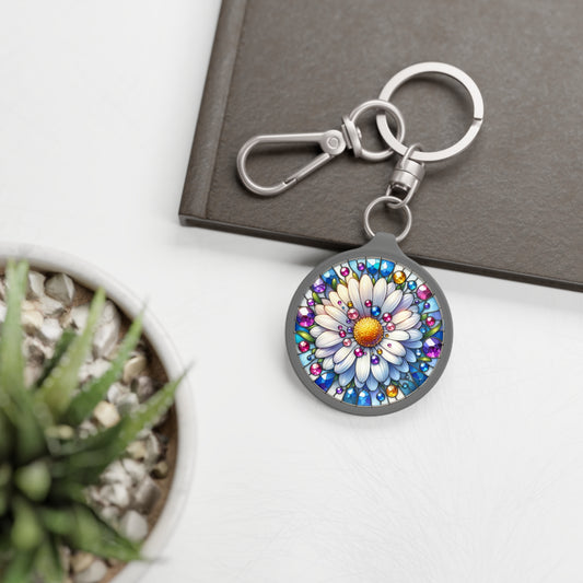 April Daisy Jamestone Keyring Tag Birth Month Flower, Daisy Faux Watercolor Stained Glass