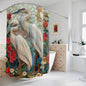 Faux Stained Glass Great White Heron Red Flowers Polyester Shower Curtain