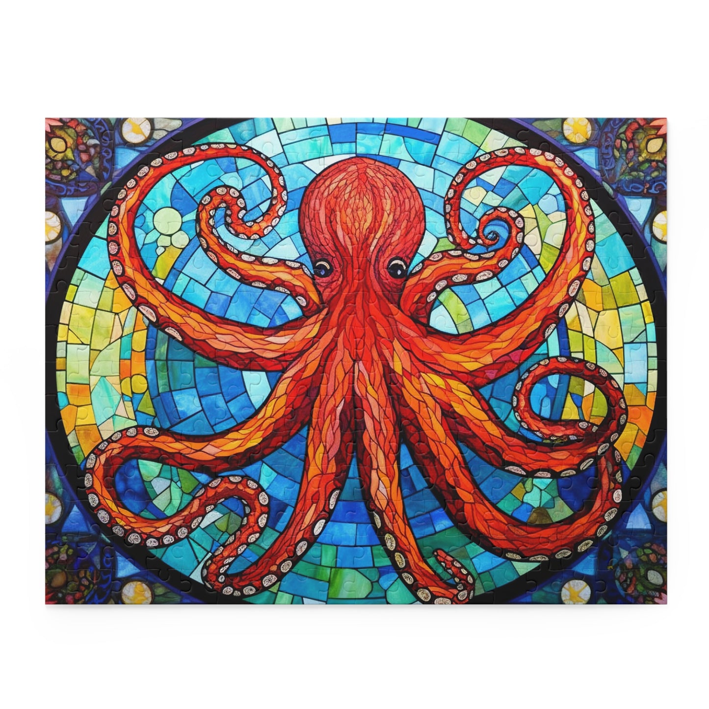 Psychedelic Octopus Stained Glass Jigsaw (120, 252, 500-Piece) Adult Jigsaw Puzzle, Gift Him Her