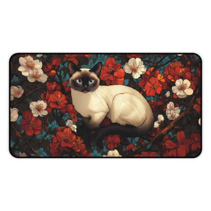 Art Deco Siamese Cat  William Morri Inspired Desk Mat 2 Sizes |  Office Decor GiftDesk Mats