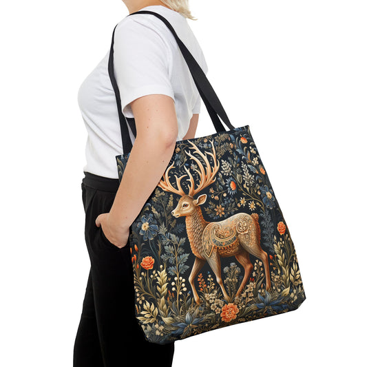 William Morris Inspired Victorian Deer Tote Bag | Art Nouveau Deer Shopping Bag | Reindeer Cottage-core AOP Tote Bag, Eco-Friendly Carryall