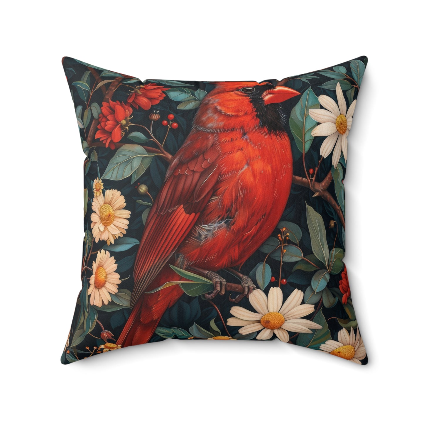 William Morris Inspired Botanical Red Cardical Pillowcase, Bird Decorative Home Decor Pillowcase