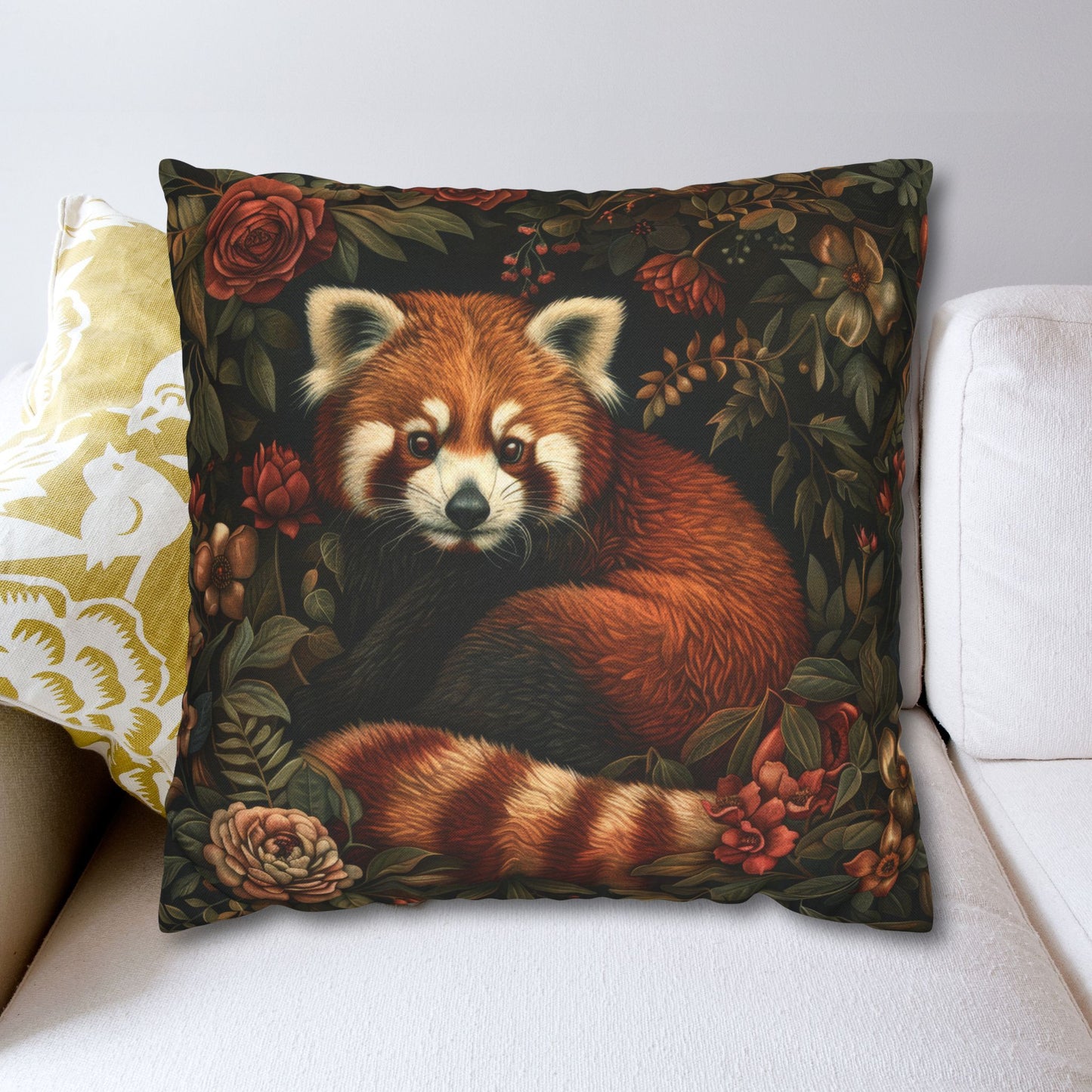 Botanical Red Panda Pillowcase: Morris Inspired Cottagecore Decor