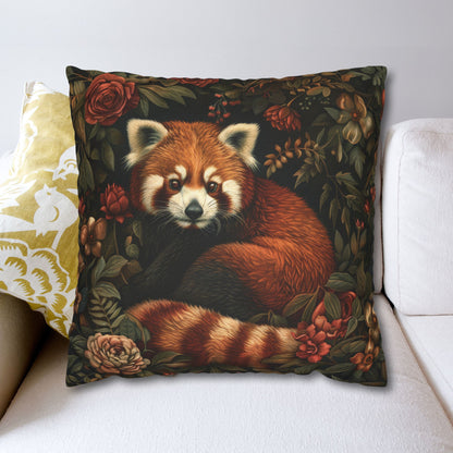 Botanical Red Panda Pillowcase: Morris Inspired Cottagecore Decor