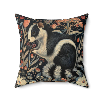 Floral Skunk Art Nouveau Pillow, William Morris Inspired Decor, Spun Polyester Square Cushion, Home Decor Accent, Unique Gift Idea