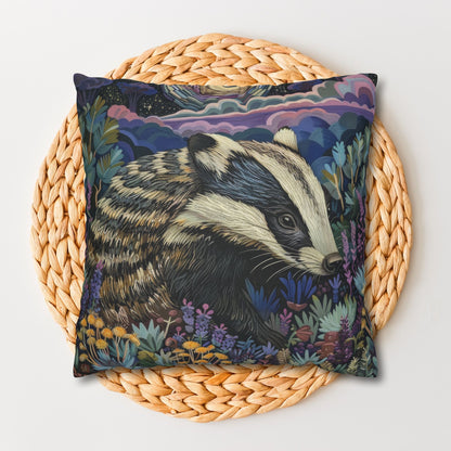 Badger in a Moonlit Field of Lavender Pillowcase