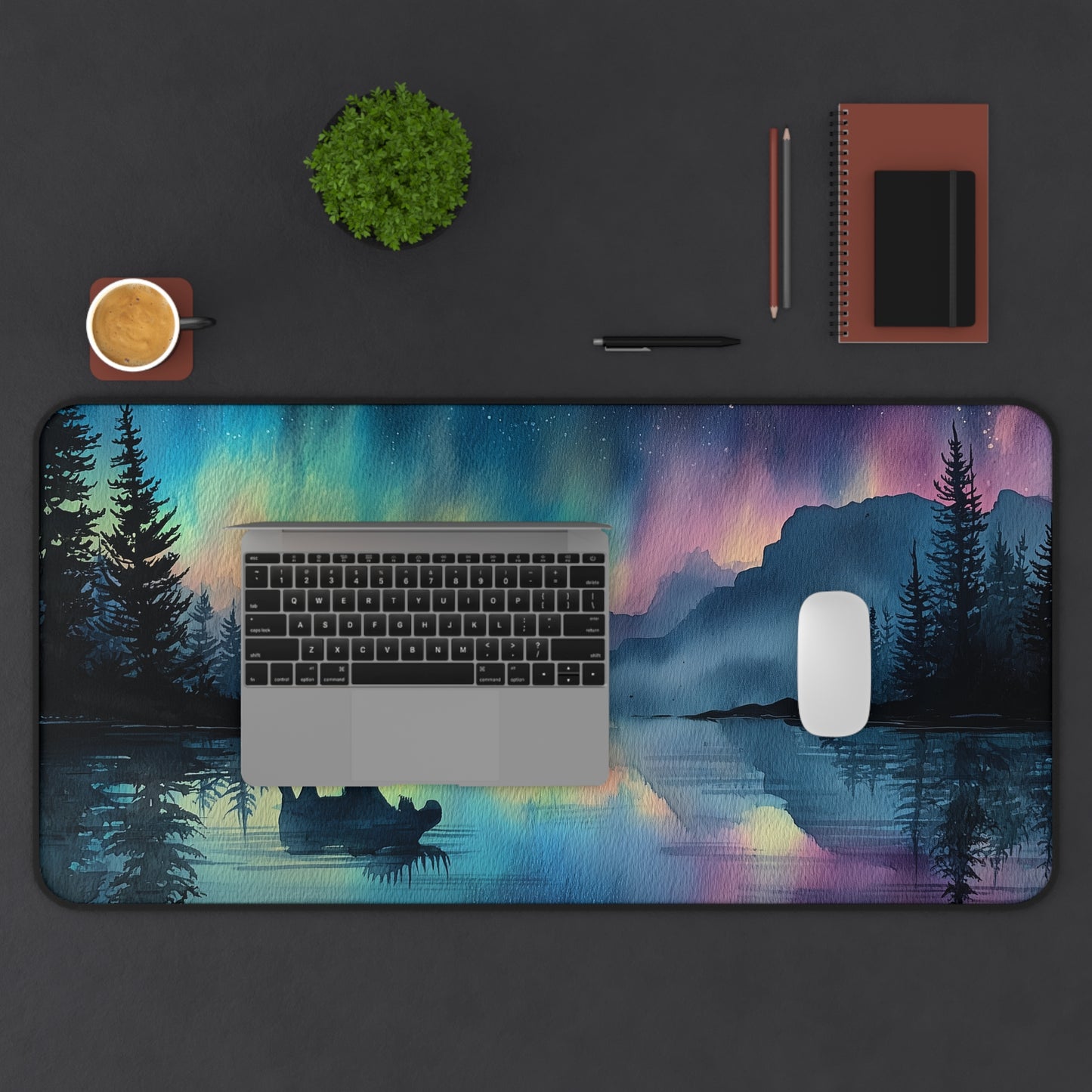 Aurora Moose Desk Mat, Northern Lights Mouse Pad, Night Sky Landscape Desk Pad, Nature Aesthetic Workspace Decor