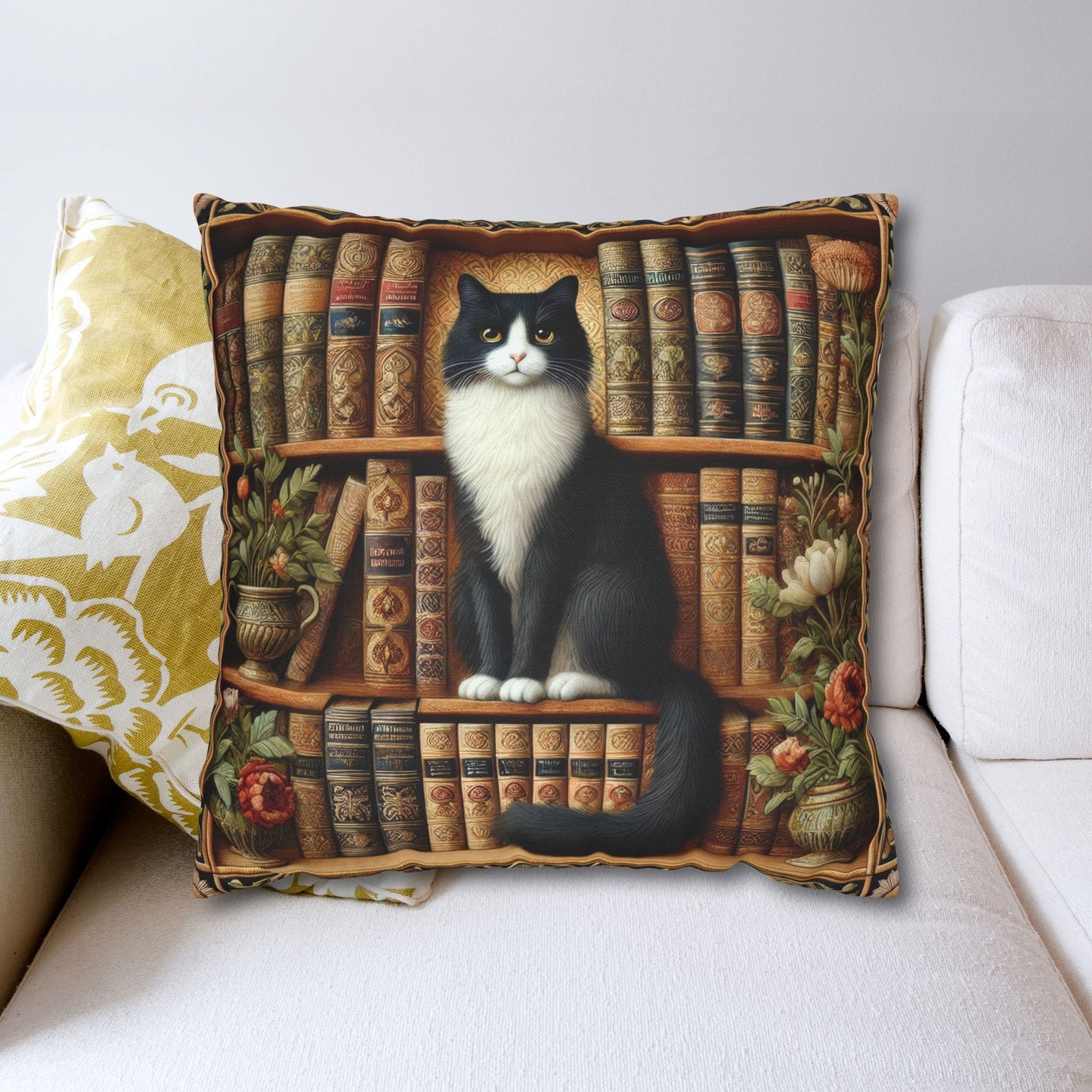 Cat Bookshelf Pillowcase: Whimsical Book Lover Home Decor