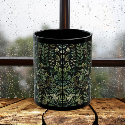 William Morris Inspired Green Botanical Black Coffee Mug 11oz, 15 oz