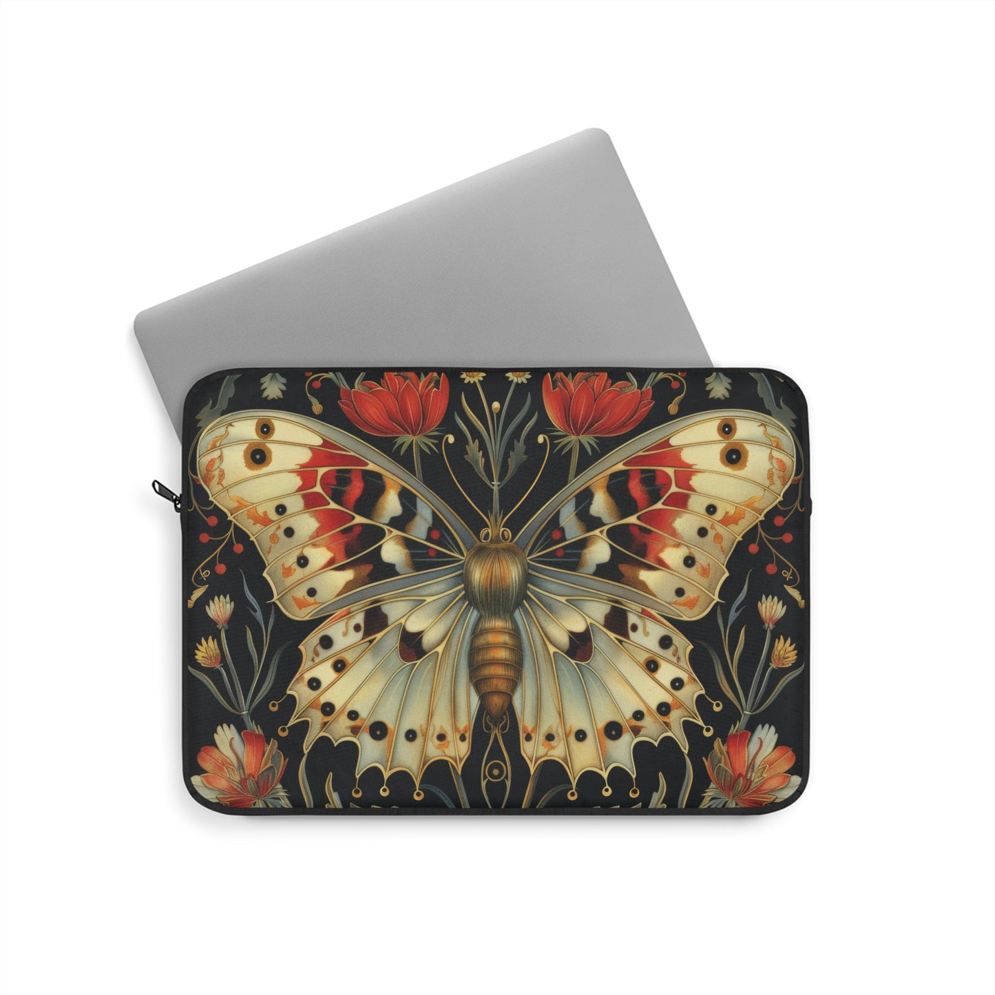 Golden Butterfly Laptop Sleeve, William Morris Inspired Botanical Art Case, Vintage Floral Insect Laptop Cover (12”, 13”, 15”)