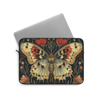 Golden Butterfly Laptop Sleeve, William Morris Inspired Botanical Art Case, Vintage Floral Insect Laptop Cover (12”, 13”, 15”)