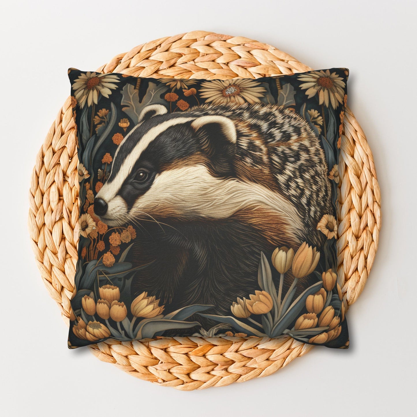 William Morris Inspired Botanical Badger Decorative Pillowcase
