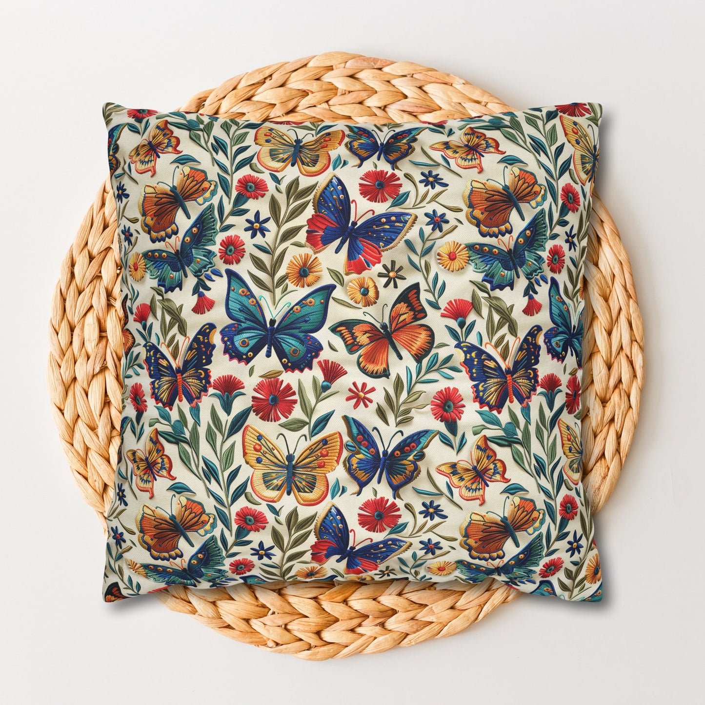 Colorful Spring Butterfly Embroidery-Style Pattern Pillowcase
